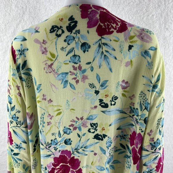 Torrid Womens M-L Floral Kelly Green Kimono Crinkle Gauze Cardigan Bloomcore - Picture 6 of 10